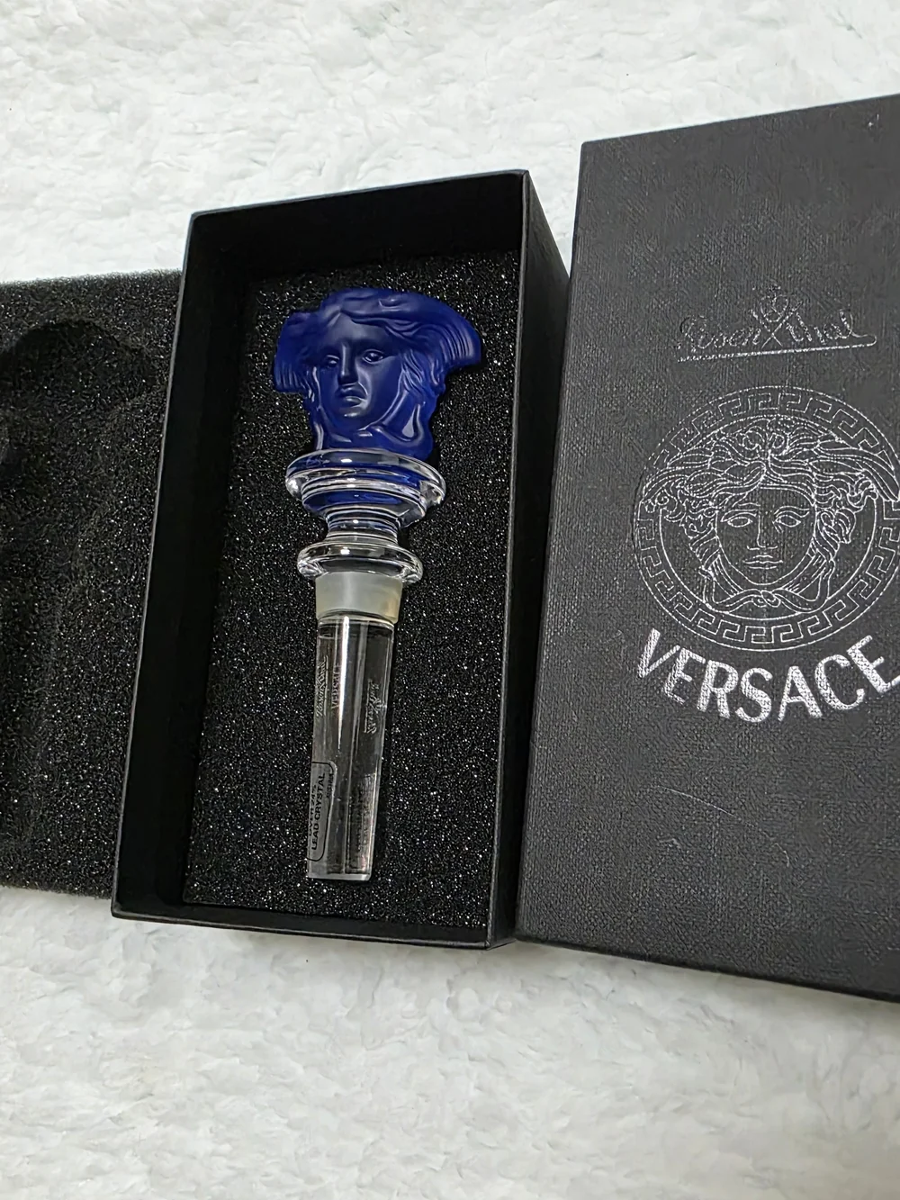 NEW Rosenthal Versace Medusa Cobalt Blue Crystal Bottle Stopper w/ Original Box